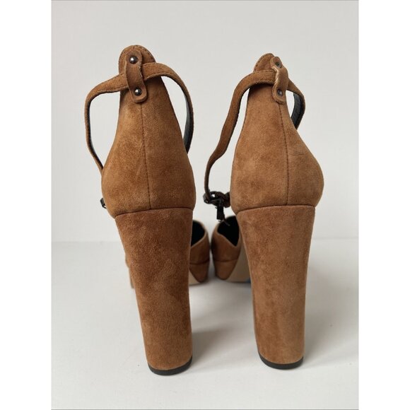 Coach Women’s Suede Block Heel Pumps Brown Size 10 Elegant Designer Shoe - Picture 9 of 15